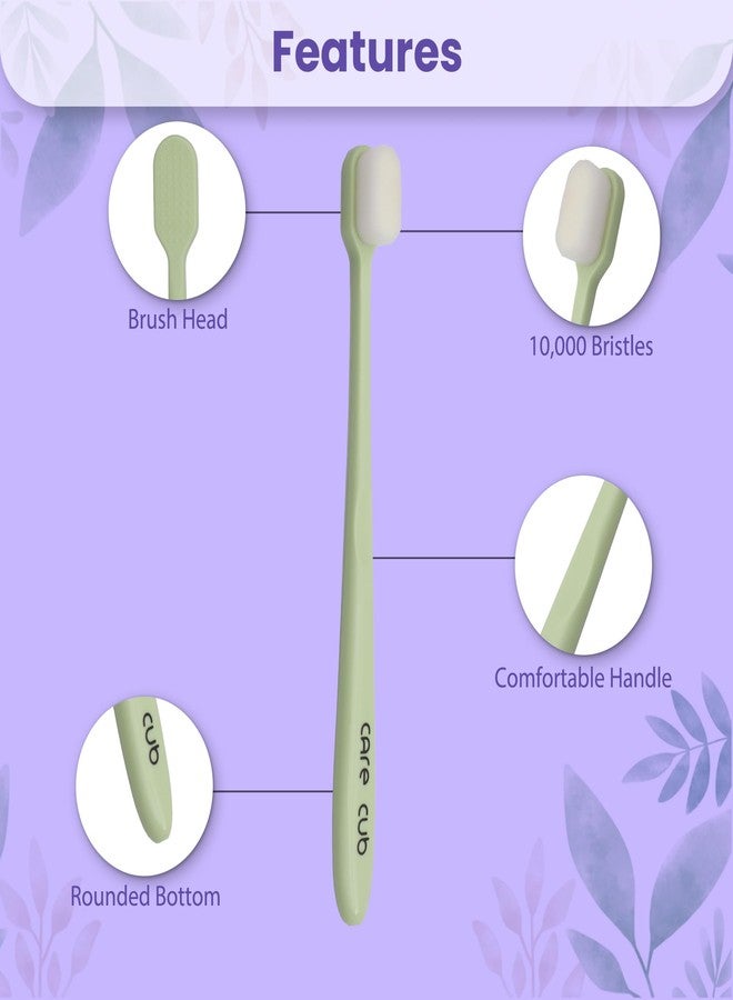 CARE CUB Green Flat Ultra Soft BPA-Free Toothbrushes with 2White & 2Black Bristles, Micro Nano Bristles for Sensitive Teeth, Perfect for Ages 8+ and Adults - Image 4