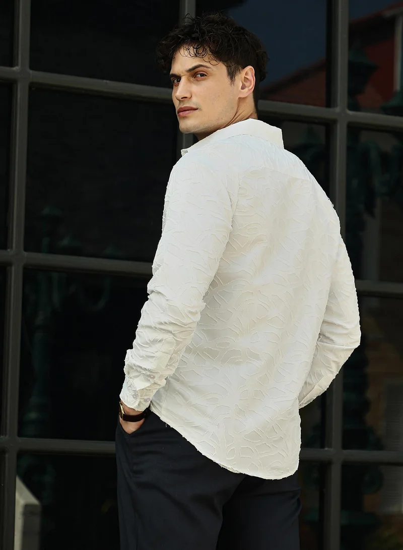 CAHOOT  Men's Chalk White Abstract-Edge Shirt for Men | Best Price UAE