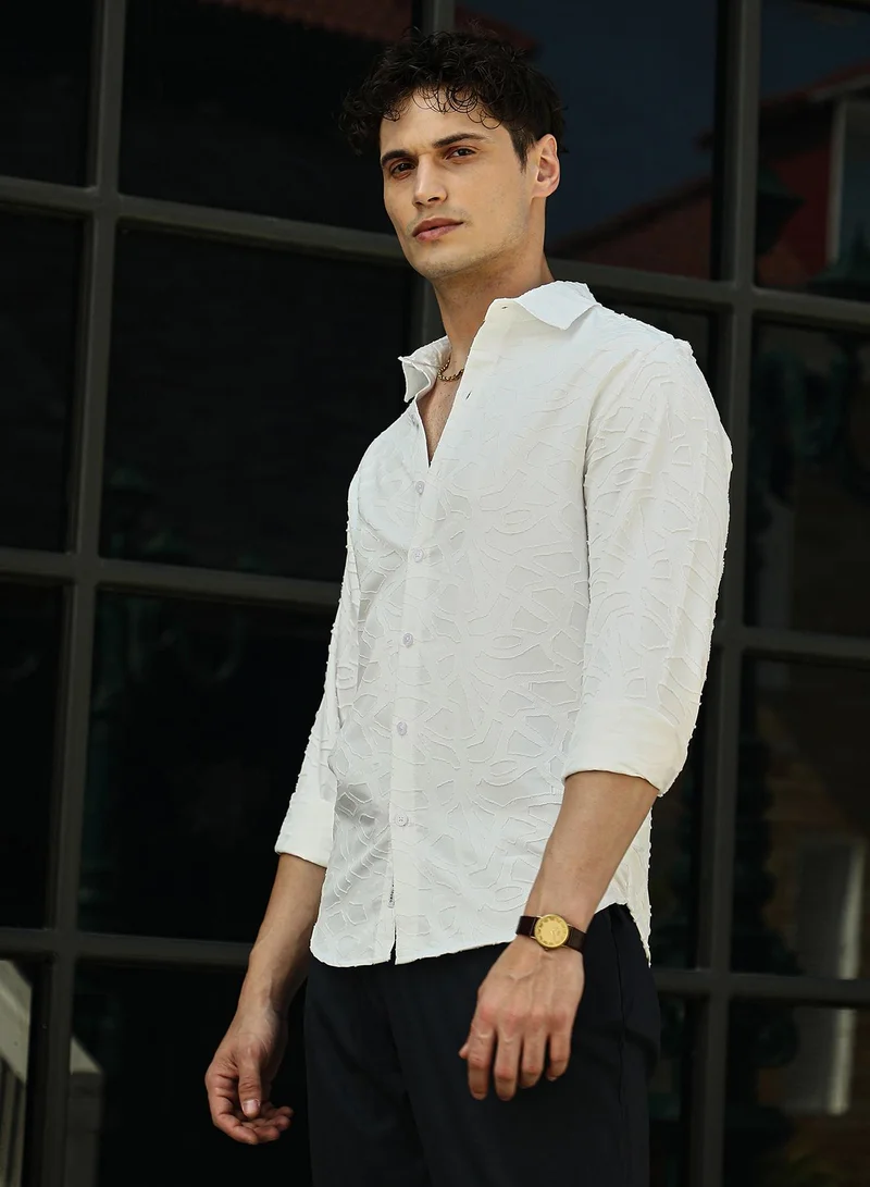 CAHOOT  Men's Chalk White Abstract-Edge Shirt for Men | Best Price UAE