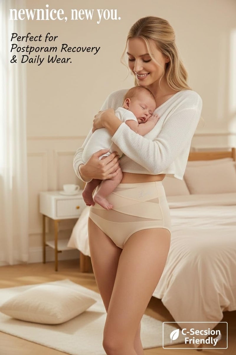 newnice High Waisted Underwear for Women Tummy Control Panties 4 Pack Soft Breathable Briefs Full Coverage Postpartum Support - Image 5