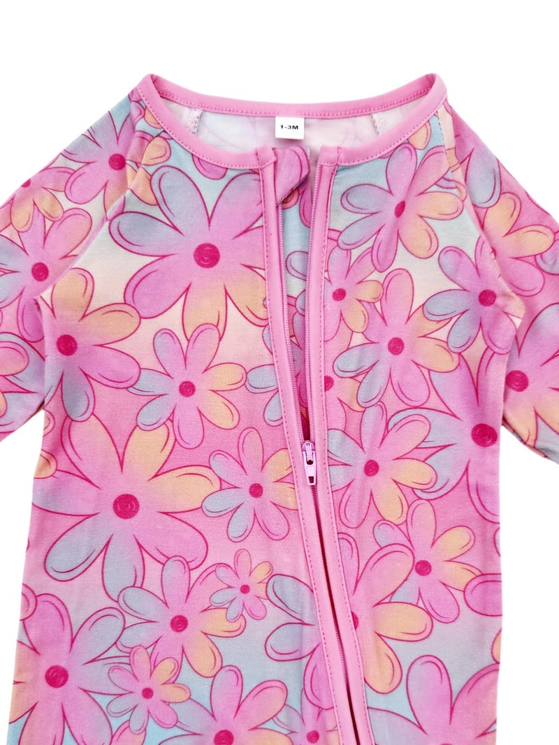 Bow Dream Baby Bamboo Rayon Romper Girl Footless Viscose Newborn Infant Footie Outfits Mitten Cuffs Toddler Boy Clothes Pink Floral Print 12-18 Months - Image 4
