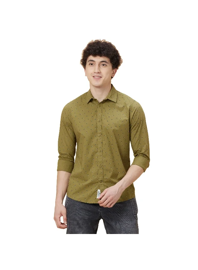 Being Human Mens Olive Collared Long Sleeve Shirt