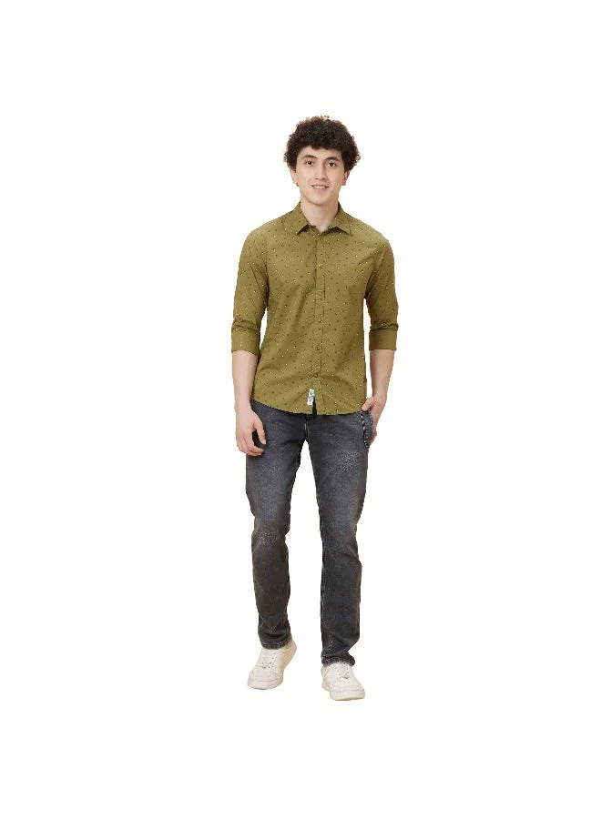 Being Human Mens Olive Collared Long Sleeve Shirt