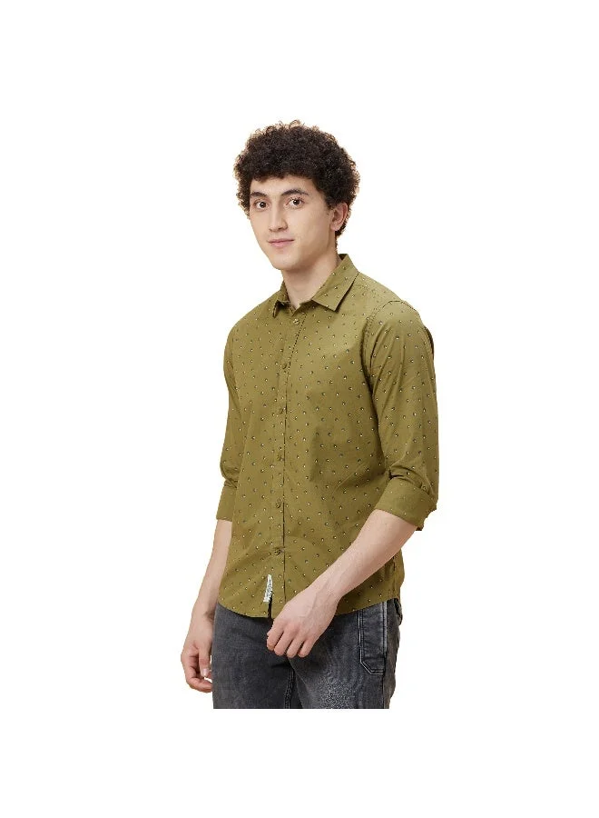 Being Human Mens Olive Collared Long Sleeve Shirt