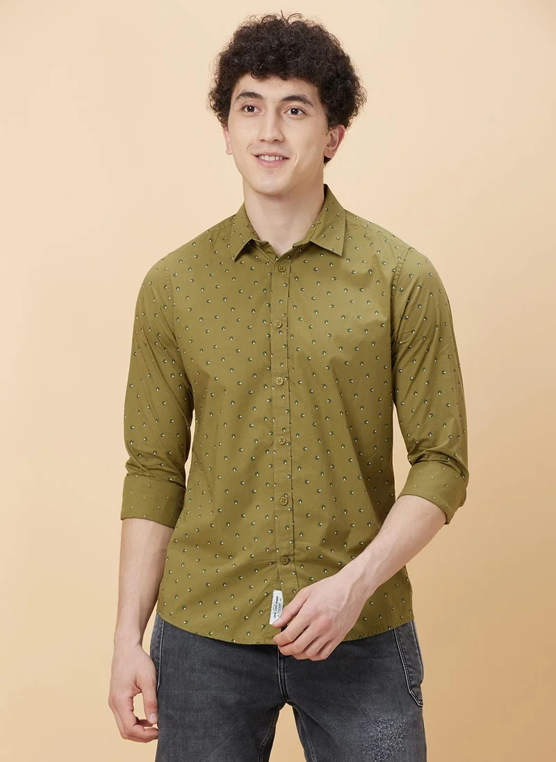 بيينغ هيومان Slim Fit Conversational Print Spread Collar Long Sleeves Casual Shirt