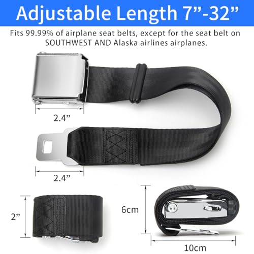 Coolrunner Airplane Seat Belt Extender, Adjustable 7-32" Airplane Seatbelt Extender Fits Most Airlines Free Carrying Case Black(Cannot be Used for a Car) (one fit most) - Image 2