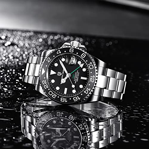 PAGRNE DESIGN ساعة رجال باجاني ديزاين GMT للرجال أوتوماتيكية 40MM تاريخ 100M مقاومة للماء من الفولاذ المقاوم للصدأ زجاج ياقوتي ميكانيكية - Image 4