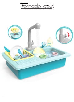 tornado gold Kitchen Sink Toys Early Education Simulation Dishwasher Automatic Water Cycle Electric Water Discharge Function Children's Kitchen Dishwasher Toys  - Image 1