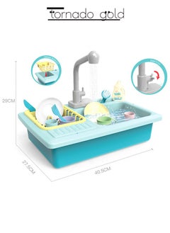 tornado gold Kitchen Sink Toys Early Education Simulation Dishwasher Automatic Water Cycle Electric Water Discharge Function Children's Kitchen Dishwasher Toys  - Image 2