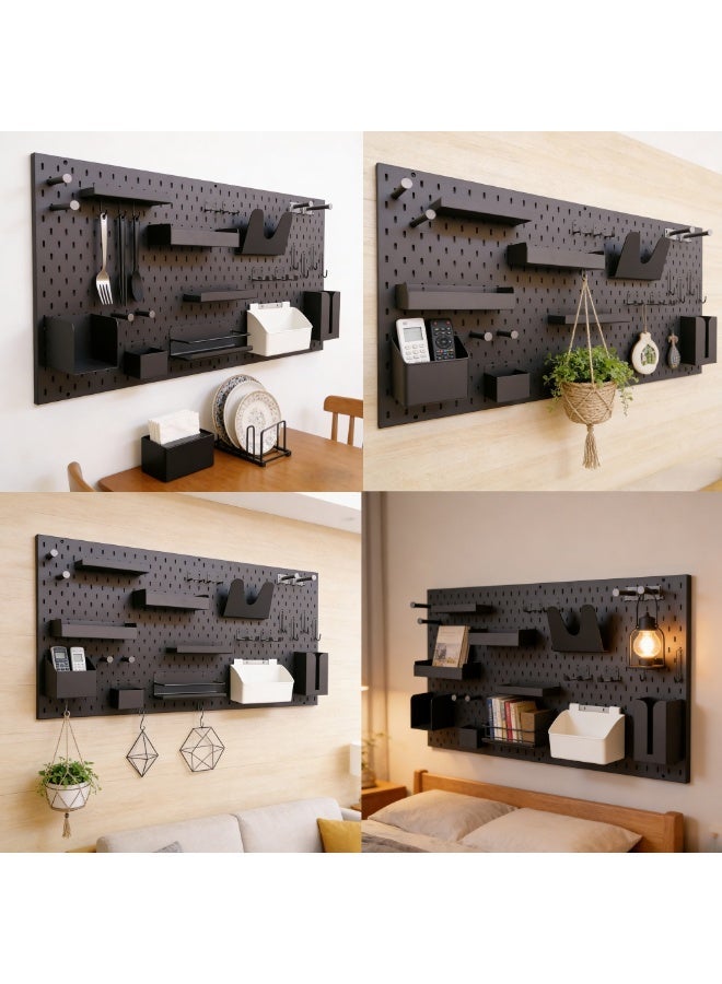 Wall Mounted Steel Pegboard Organizer 120 x 60 cm, Modular Storage Board with Shelves, Hooks & Bins, Adjustable Multi-Purpose Wall Organizer for Kitchen, Office, Garage & Bedroom – Black - Image 4