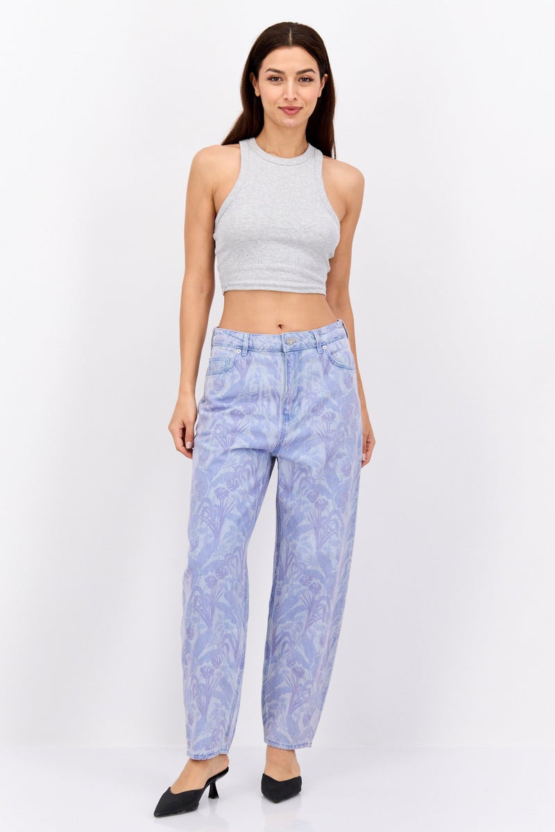 Scotch & Soda Women Balloon Leg Fit Floral Print Jeans, Lavender Combo - Image 4