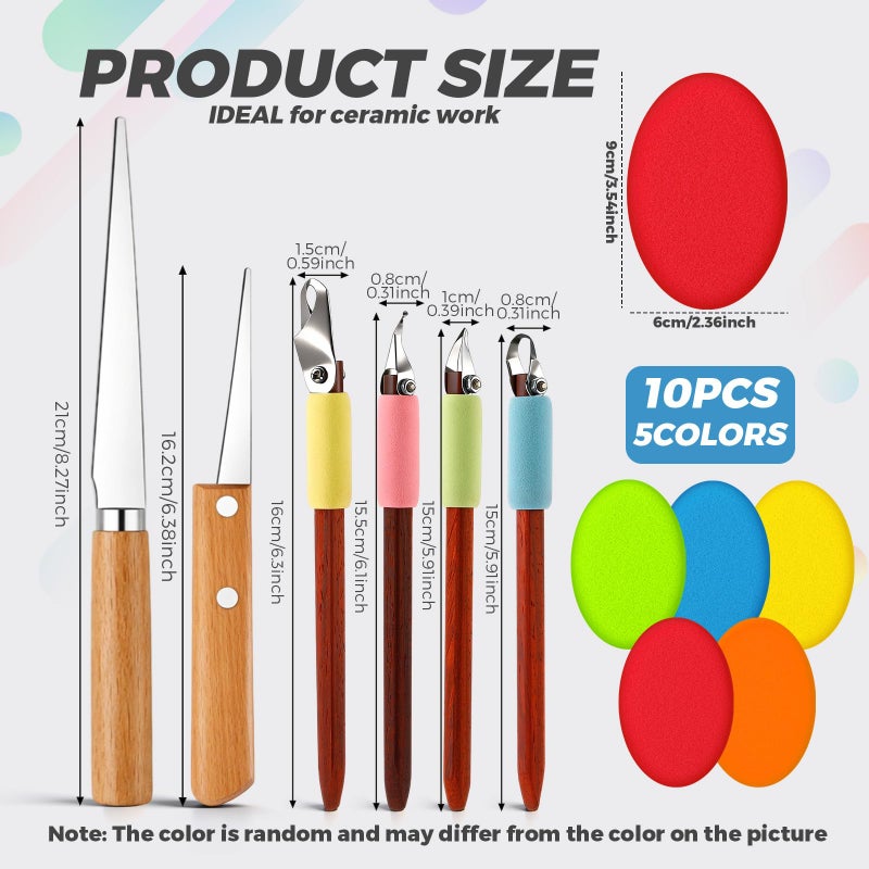 Leriton 4 Pack Pottery Carving Tool Set 5.9inch Sculpture Carving Scraper Tool Pottery Modelling Shape for Tea Cup Mug Vase Leather Hard Clay Cutters with Wooden Handle for Ceramic Sculpture Craft - Image 2