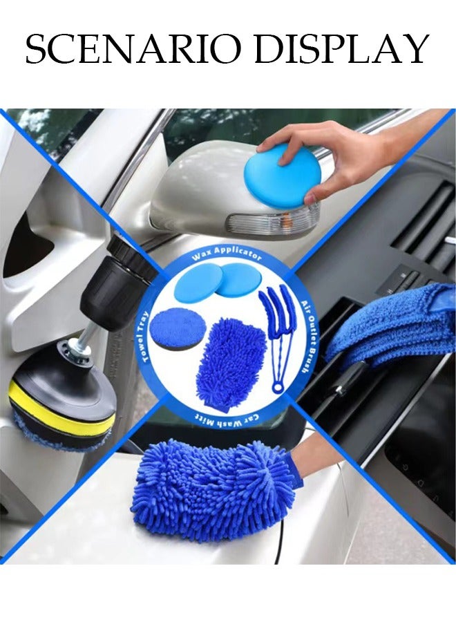 DUNISO 26 Pieces Drill Brush Attachment Set, Wash Mitt Sponge Towels Tire Brush Duster Complete Interior Car Care Kit Drill Cleaning Brush for Wheel Brush for Bathroom, Floor, Bathtub, Car - Image 4