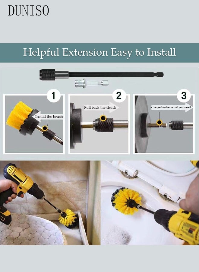 DUNISO 26 Pieces Drill Brush Attachment Set, Wash Mitt Sponge Towels Tire Brush Duster Complete Interior Car Care Kit Drill Cleaning Brush for Wheel Brush for Bathroom, Floor, Bathtub, Car - Image 2