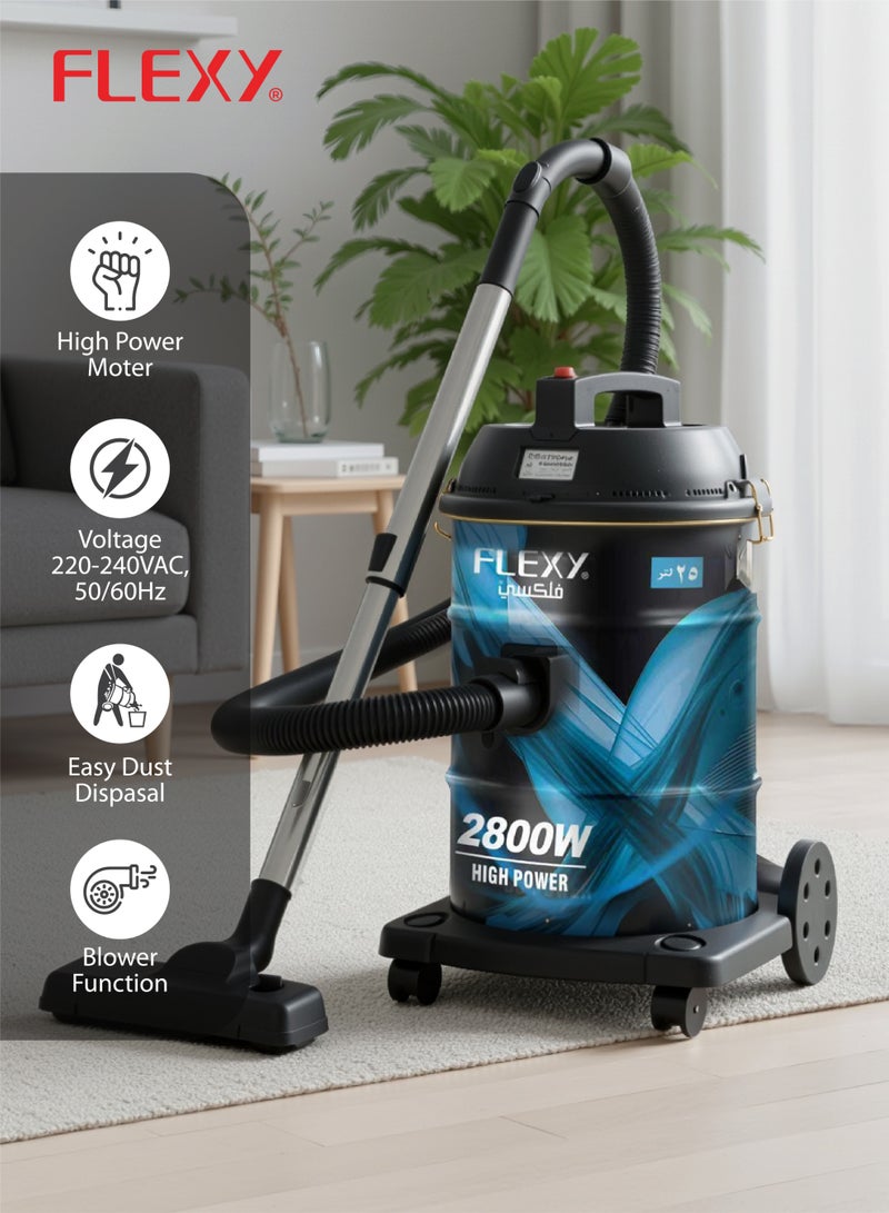 Flexy Powerful Vacuum Cleaner: 360° Rotary Wheels, Multi-Filtration System, Dust Full Indicator, Wind-Blow Function, 25L Iron Tank, 2800W, Low Noise, 2-Year Warranty Included. - Image 5