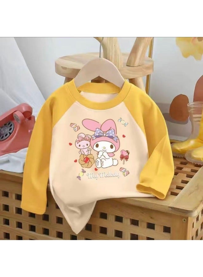 Girls' Double-sided Thermal Base Shirt Autumn And Winter Stylish Big Kids Raglan Color-blocking Warm Crew Neck Top Trendy - Image 1