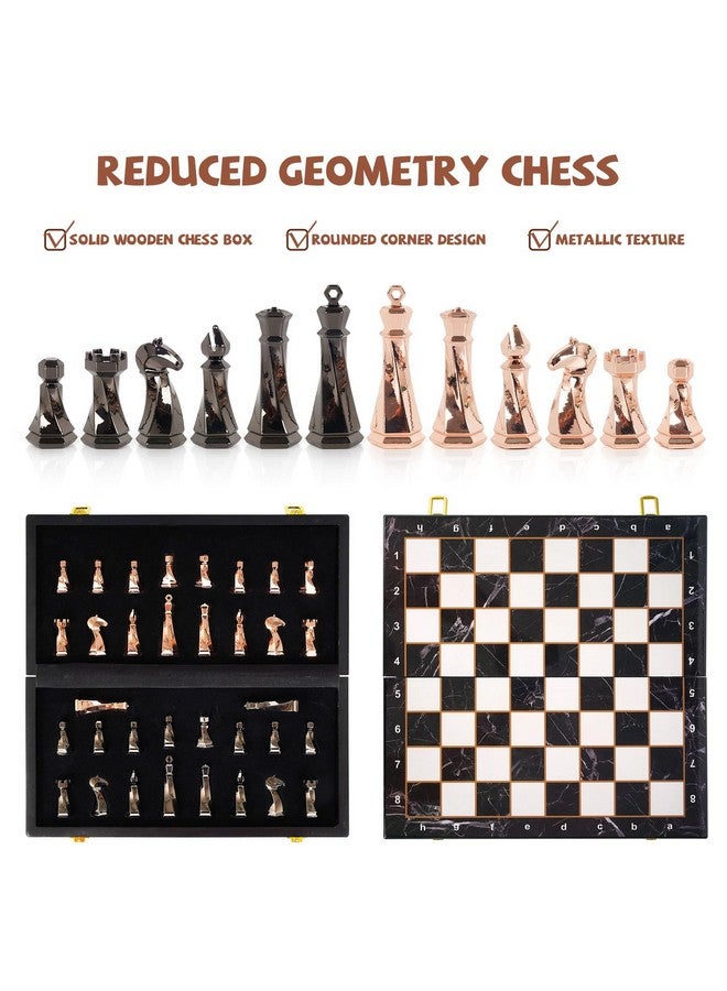 Agirlgle Metal Chess Set for Adults and Kids - 15" Wooden Chess Board with Modern Metal Chess Pieces Travel Chess Sets with Metal Chessmen - Collectible Elegant Chess Game - Family Vintage Board Game - Image 3