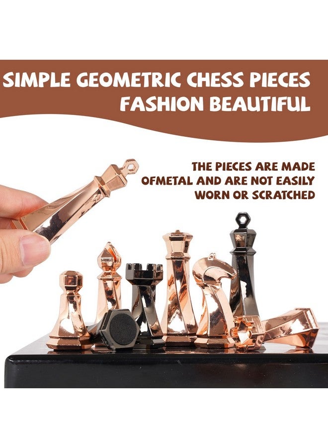 Agirlgle Metal Chess Set for Adults and Kids - 15" Wooden Chess Board with Modern Metal Chess Pieces Travel Chess Sets with Metal Chessmen - Collectible Elegant Chess Game - Family Vintage Board Game - Image 5