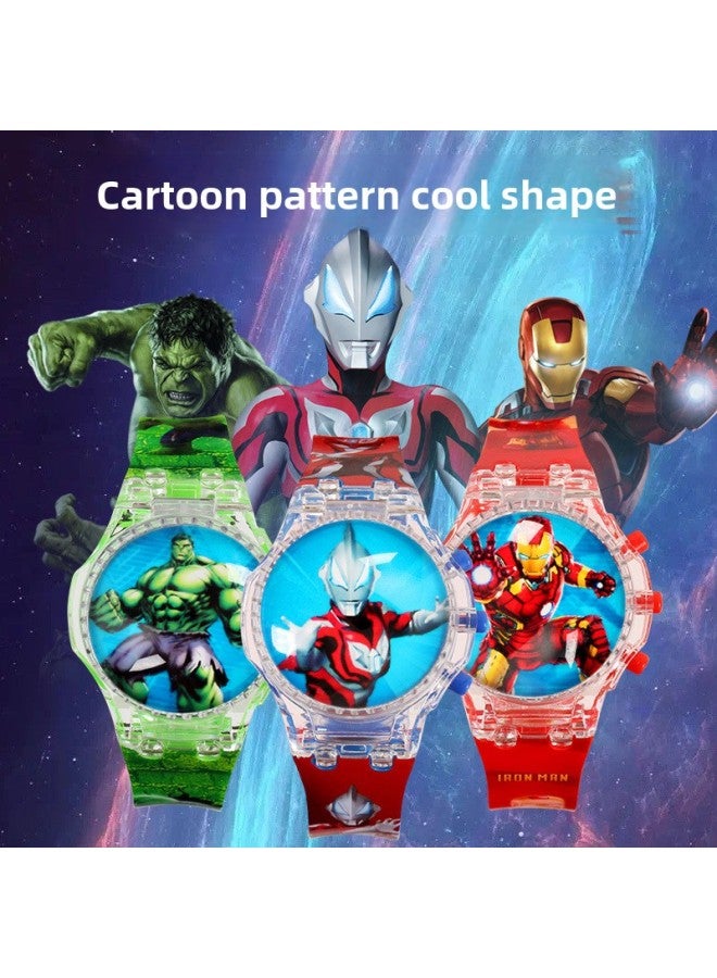 Ultraman Rotating Gyro Children's Music Luminous Watch Primary School Student Cartoon Flip Electronic Watch Baby Gift-Color:Iron Man - Image 4