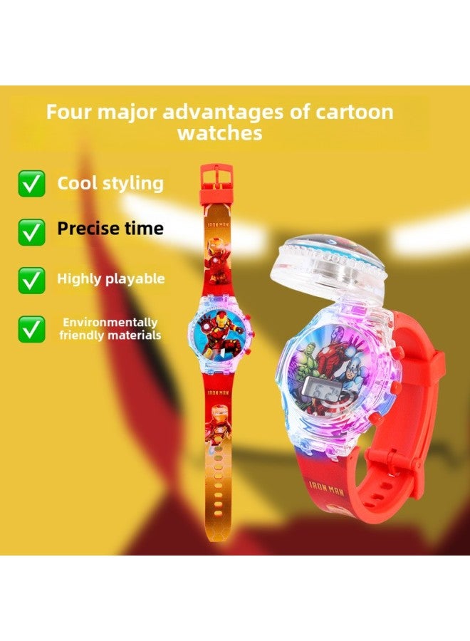 Ultraman Rotating Gyro Children's Music Luminous Watch Primary School Student Cartoon Flip Electronic Watch Baby Gift-Color:Iron Man - Image 5