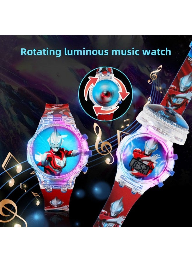 Ultraman Rotating Gyro Children's Music Luminous Watch Primary School Student Cartoon Flip Electronic Watch Baby Gift-Color:Iron Man - Image 3