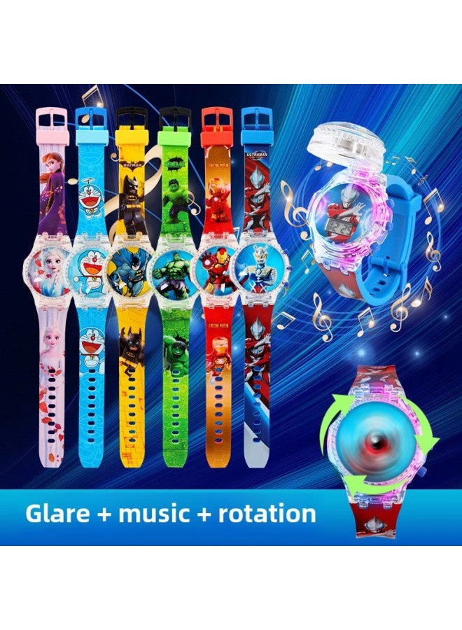 Ultraman Rotating Gyro Children's Music Luminous Watch Primary School Student Cartoon Flip Electronic Watch Baby Gift-Color:Iron Man - Image 2