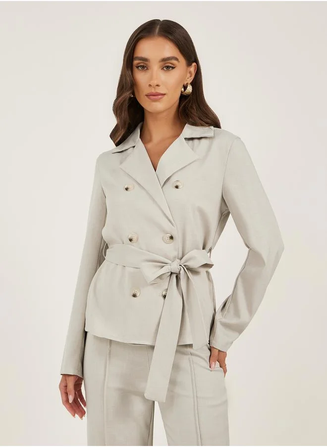 تايك تو Long Sleeve Double-Breasted Blazer Jacket with Wide Leg Pants Co-Ords by Styli