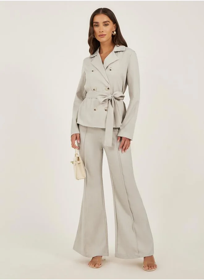 تايك تو Long Sleeve Double-Breasted Blazer Jacket with Wide Leg Pants Co-Ords by Styli