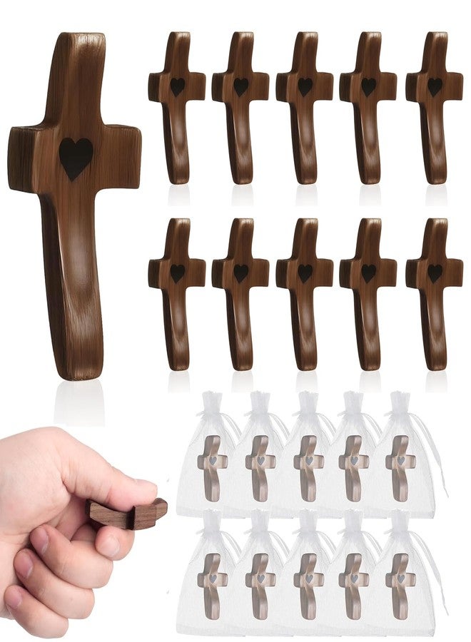 Suny Smiling 10pcs Handmade Wooden Cross, Cross My Heart,Solid Walnut,Stress Relief Fidget, Handheld Wood Small Fingertip Stress Relief Religious Gifts For Prayer, Easter, First Communion Gifts - Image 1