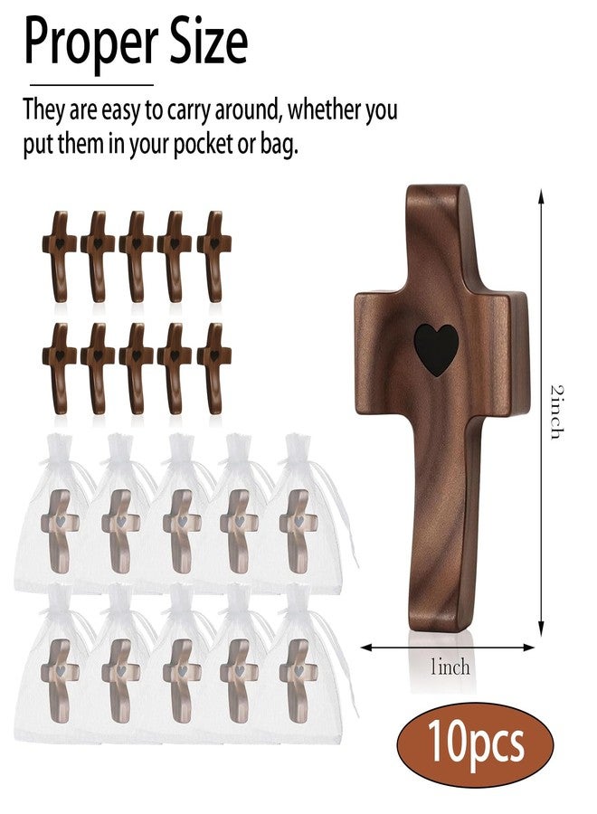 Suny Smiling 10pcs Handmade Wooden Cross, Cross My Heart,Solid Walnut,Stress Relief Fidget, Handheld Wood Small Fingertip Stress Relief Religious Gifts For Prayer, Easter, First Communion Gifts - Image 2