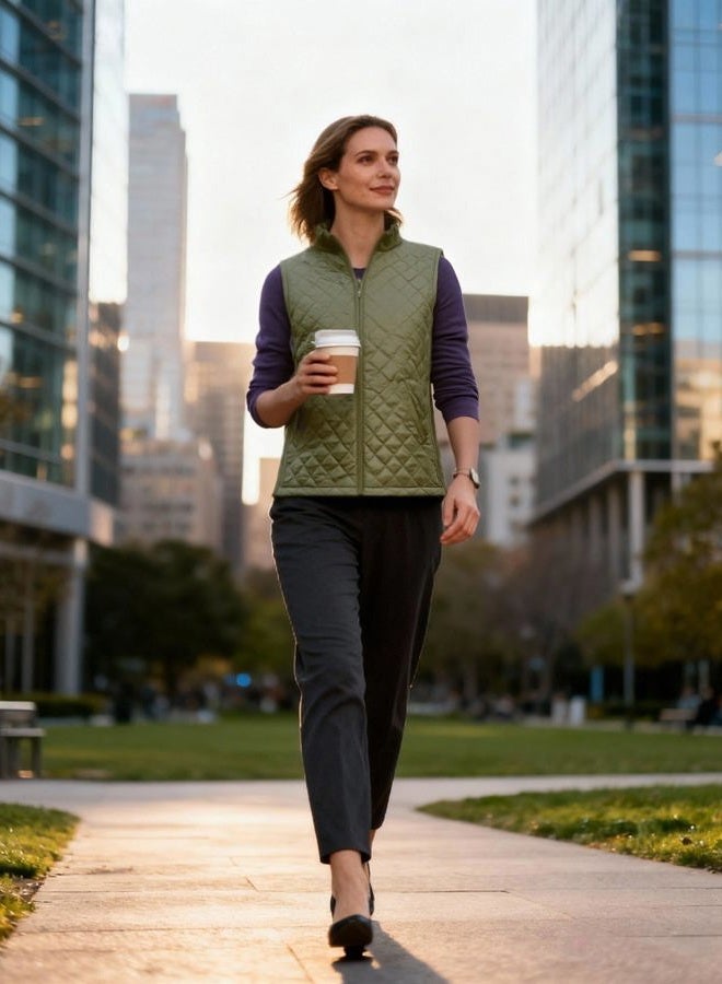 Bienzoe Women Quilted Casual Vest: Lightweight Sleeveless Jacket Green M - Image 5