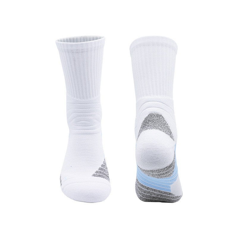 Generic Mens Autumn Winter Basketball Socks Mid-Calf Sweat-Absorbent YCIA3370 White