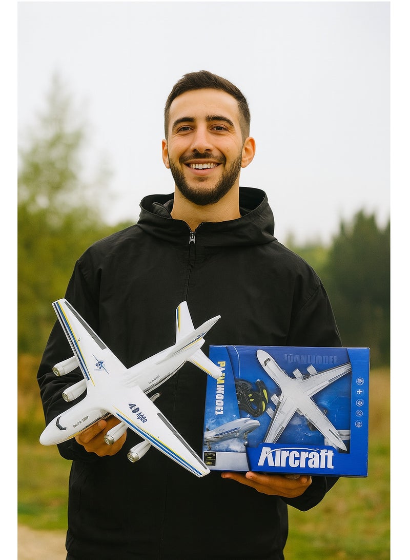 Powerful Remote Control R/C Airplane for Kids with LED Flashing Lights - Passenger Aircraft Toy in White and Turquoise(Green) Colour, (Non-Flying Model)  - Image 2