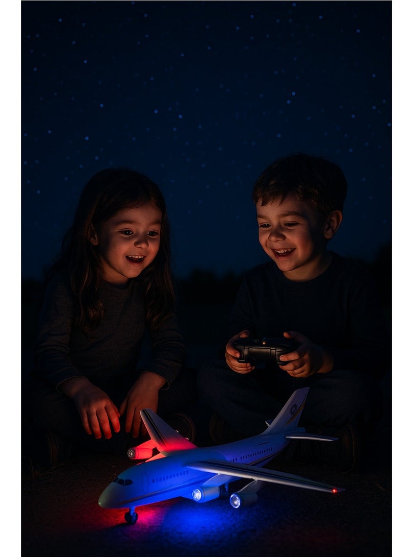 طائرة قوية تعمل بالتحكم عن بعد للأطفال مزودة بأضواء LED وامضة - لعبة طائرة ركاب باللونين الأبيض والفيروزي (الأخضر)، (نموذج غير طائر) - Image 4