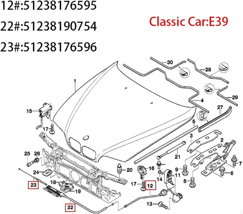 Wivplex Engine Hood Release Cable for BMW E39 5 Series - Image 2