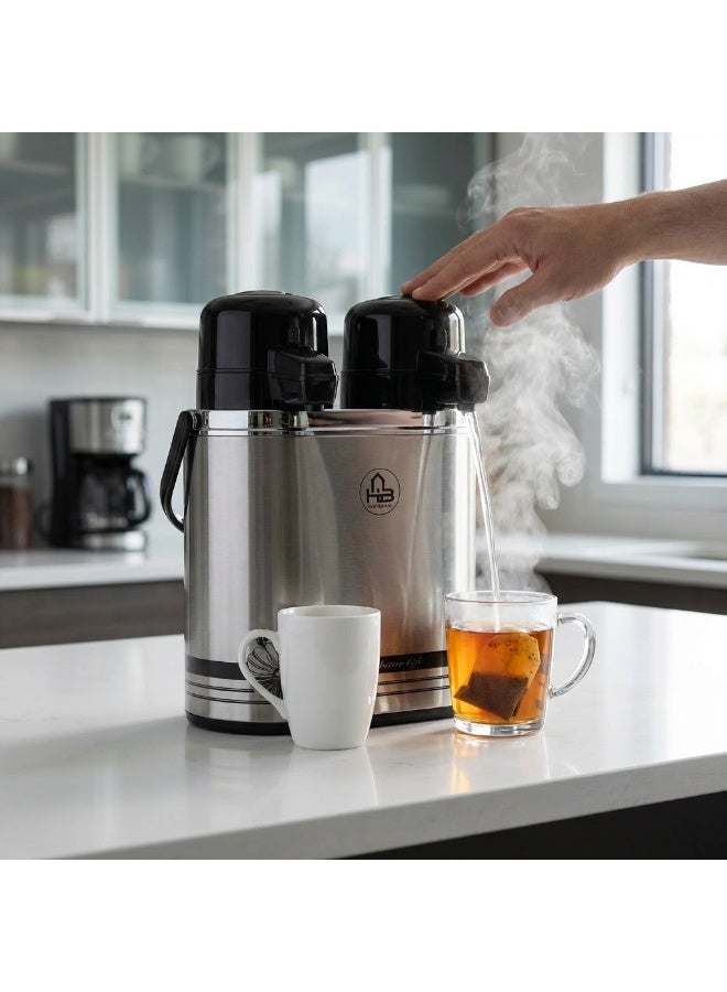 HB Double Vacuum Flask (1.3L + 1.3L )2 in 1 Set Thermos / Vacuum Insulated Glass Inner - Image 5