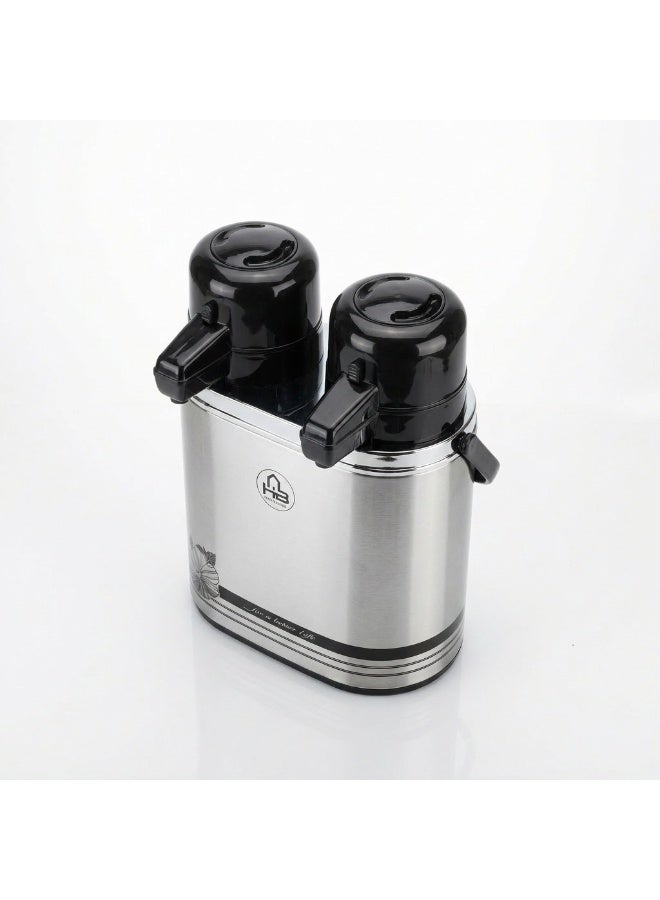 HB Double Vacuum Flask (1.3L + 1.3L )2 in 1 Set Thermos / Vacuum Insulated Glass Inner - Image 3