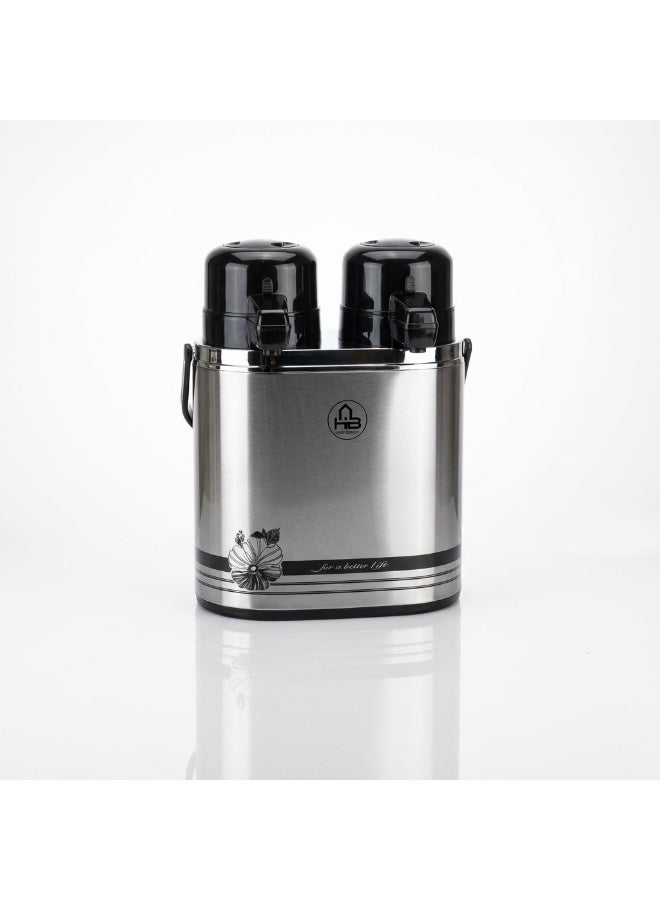 HB Double Vacuum Flask (1.3L + 1.3L )2 in 1 Set Thermos / Vacuum Insulated Glass Inner - Image 2