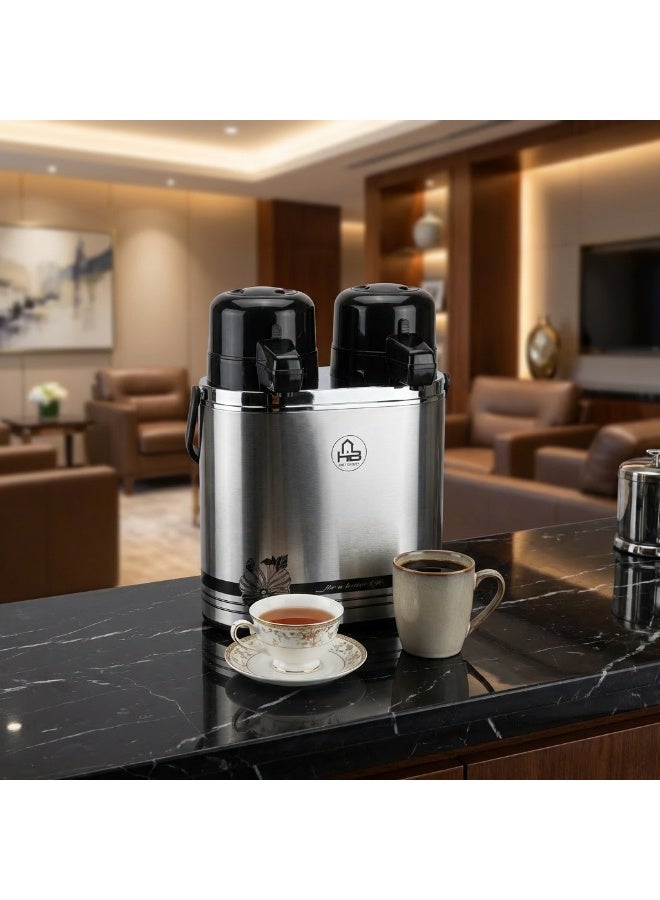 HB Double Vacuum Flask (1.3L + 1.3L )2 in 1 Set Thermos / Vacuum Insulated Glass Inner - Image 1