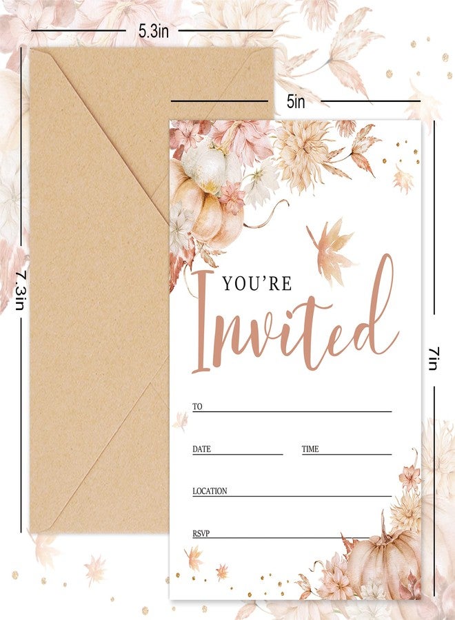 Whaline 25 Sets Fall Invitations with Envelopes Stickers Watercolor Floral Pumpkin Invitation Cards Autumn Flower Blank Invites for Thanksgiving Birthday Dinner Party, 5 x 7 Inch - Image 2