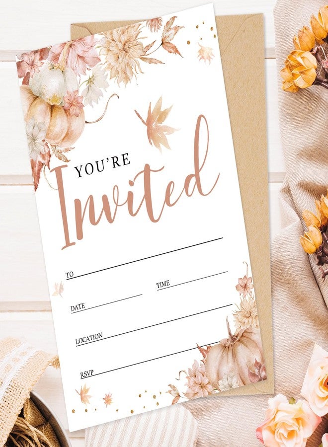 Whaline 25 Sets Fall Invitations with Envelopes Stickers Watercolor Floral Pumpkin Invitation Cards Autumn Flower Blank Invites for Thanksgiving Birthday Dinner Party, 5 x 7 Inch - Image 1