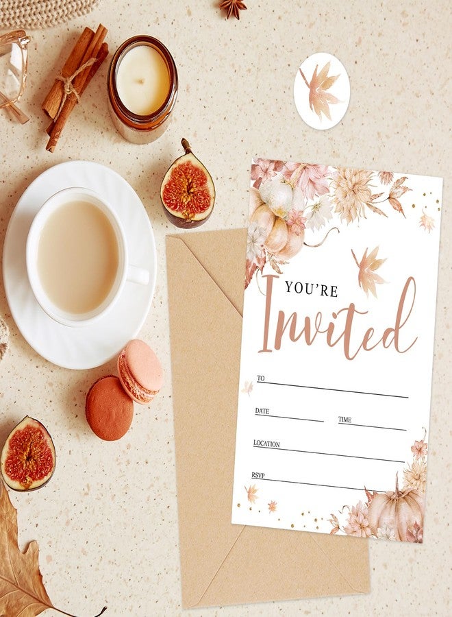 Whaline 25 Sets Fall Invitations with Envelopes Stickers Watercolor Floral Pumpkin Invitation Cards Autumn Flower Blank Invites for Thanksgiving Birthday Dinner Party, 5 x 7 Inch - Image 4
