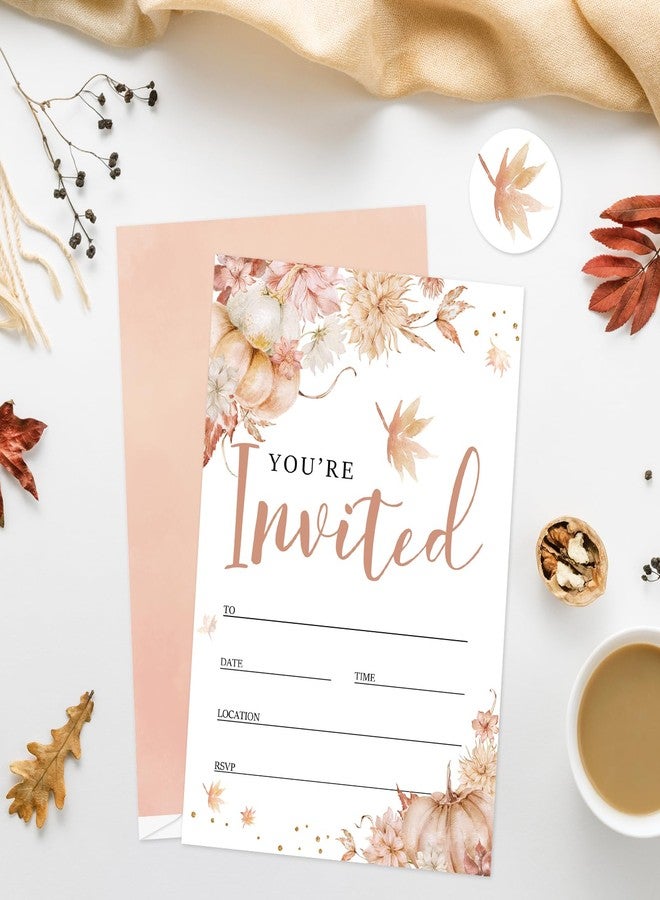 Whaline 25 Sets Fall Invitations with Envelopes Stickers Watercolor Floral Pumpkin Invitation Cards Autumn Flower Blank Invites for Thanksgiving Birthday Dinner Party, 5 x 7 Inch - Image 5