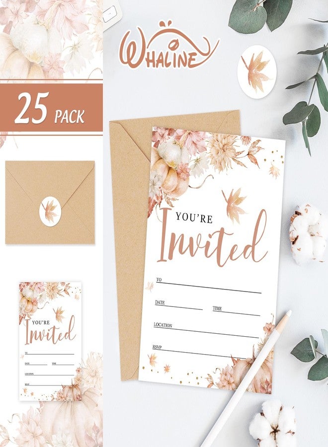 Whaline 25 Sets Fall Invitations with Envelopes Stickers Watercolor Floral Pumpkin Invitation Cards Autumn Flower Blank Invites for Thanksgiving Birthday Dinner Party, 5 x 7 Inch - Image 3