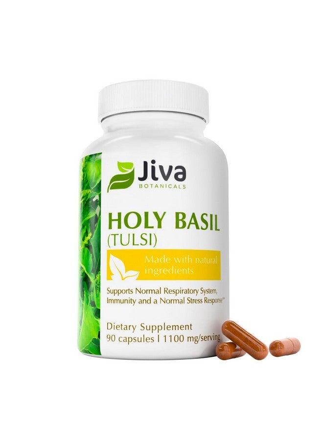 Jiva Botanicals Holy Basil Capsules - Premium Holy Basil Extract with Tulsi Powder - Ayurvedic Herb Alternative to Tincture -90 Vegan Capsules - Image 1