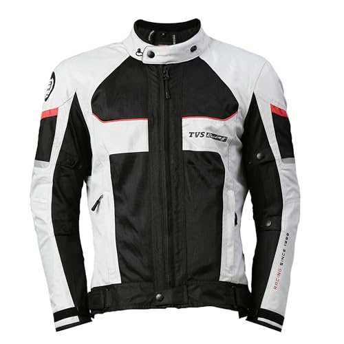 TVS Riding Jacket with Impact Resistance& High Abrasion, Challenger 3-Layer with All Weather Adaptability, CE Level 2 Armour Protection- Bike Jackets for Men, Tailored Comfort - (White-XL) - Image 1