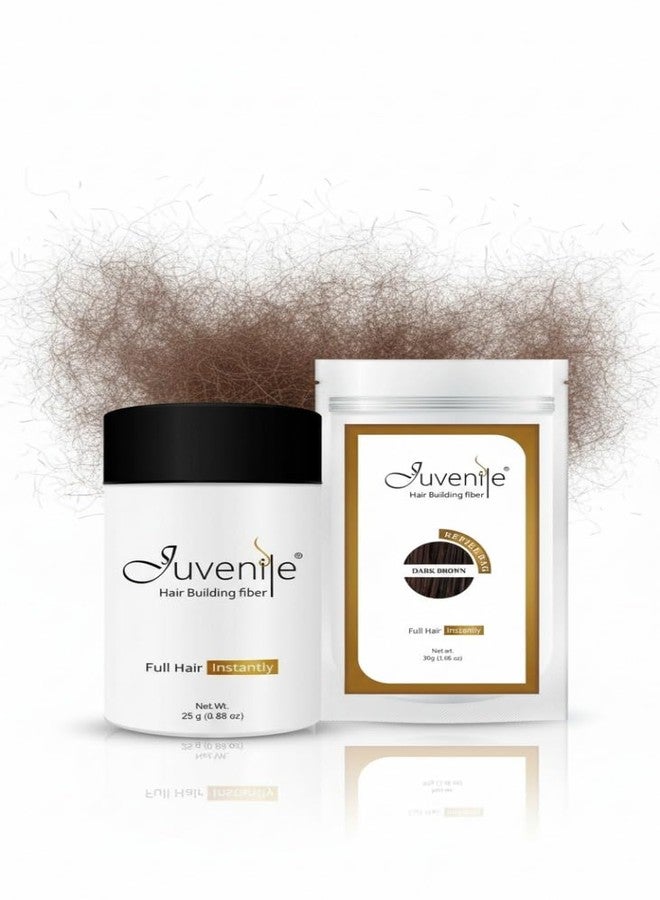 جوفينايل ألياف كيراتين بنية اللون لتقوية الشعر للرجال والنساء، 25 غرام من الألياف مع 30 غرام من مسحوق التعبئة لإعادة تكثيف الشعر في منطقة خط الشعر الخفيف ومناطق الصلع. - Image 1