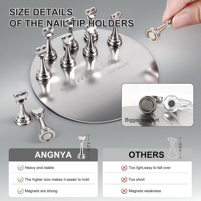ANGNYA Nail Stand for Press Ons,Round Shape Super Magnetic Base Nail Holder for Painting Nails with 200 Pcs Reusable Double-Sided Tape for Nails Practice Nail Tools Home DIY Salon Supplies - Image 5