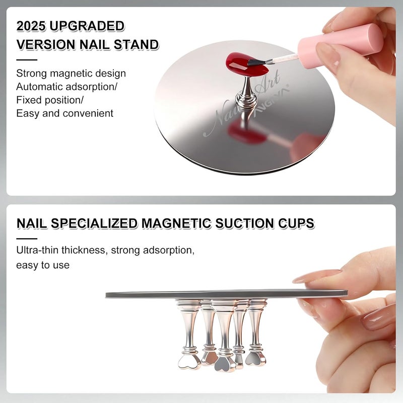 ANGNYA Nail Stand for Press Ons,Round Shape Super Magnetic Base Nail Holder for Painting Nails with 200 Pcs Reusable Double-Sided Tape for Nails Practice Nail Tools Home DIY Salon Supplies - Image 4