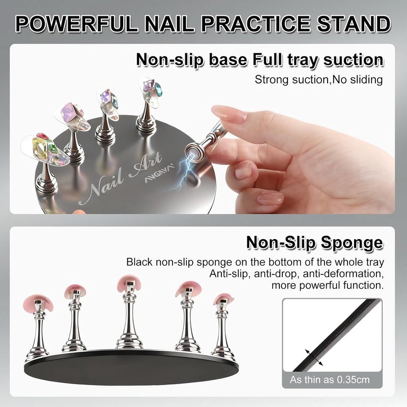ANGNYA Nail Stand for Press Ons,Round Shape Super Magnetic Base Nail Holder for Painting Nails with 200 Pcs Reusable Double-Sided Tape for Nails Practice Nail Tools Home DIY Salon Supplies - Image 3